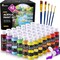 Acrylic Paint Set, 42 Colors Acrylic Paint with Brushes, 2oz Bottles, Rich Pigments Paint for Artists Kids & Adults, Art Supplies for Canvas Rock Ceramic Wood Painting